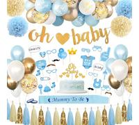 WINAROI Decoracion Baby Shower Niño,Baby Shower Decoracion,Azul Globos Bebés Party Niño,Oh Baby Banner Deco para Ducha Bebe Niños Globo Recién Nacido Boy