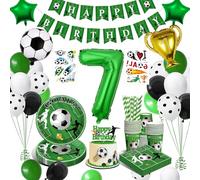 WINAROI Futebol Decoracion Cumpleaños 7 Años,Cumpleaños Decoracion Set de Fútbol,Globos de cumpleaños 7 Años,birthday real Madrid,Vajilla de Fiesta Fútbol Tema Incluye Globos Platos Vasos