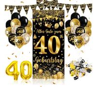WINAROI Globos Cumpleaños Decoracion 40 Chica Chico,Globos Negros Dorados Pancarta Feliz Cumpleaños Photocall ,40 Años Happy Birthday Decoracion