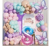 WINAROI Set de Fiesta para Niñas 8 Años, Decoración con Globos Rosa y Morado, Kit Arco de Globos para el Cumpleaños de la Niña