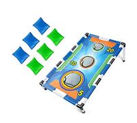 WINBST Cornhole Juego de lanzamiento, plegable, bolsa de frijol Toss, juego de puf para exteriores, jardín, juguete con 6 pufs, 3 agujeros, juego de juego para niños