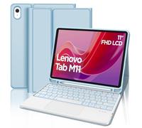 WINCHKING Funda con teclado para Lenovo Tab M11 2024 Funda Teclado para Lenovo Tab M11 Tb330 11 pulgadas, 7 colores de iluminación, Bluetooth, magnético, desmontable, con diseño Qwertz, azul cielo