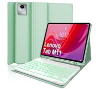 WINCHKING Funda con teclado para Lenovo Tab M11 de 11 pulgadas 2024, tablet Lenovo Tab M11, teclado magnético extraíble con diseño QWERTZ, iluminación verde hierba