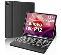 WINCHKING Funda con Teclado para Lenovo Tab P12 2023 12.7 Pulgada, Bluetooth Magnético Teclado para Tablet Lenovo Tab P12 12.7", Retroiluminación de 7 Colores, QWERTY Español Ñ, Negro-Touchapd