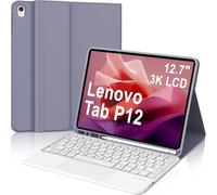 WINCHKING Funda con teclado para Lenovo Tab P12 de 12,7 pulgadas 2023, funda de teclado compatible con Lenovo Tab P12, iluminación de 7 colores, Bluetooth magnético con diseño Qwertz, morado lavanda