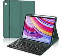 WINCHKING Funda con Teclado para Xiaomi Redmi Pad Pro 12.1” 2024, Funda con Teclado para Xiaomi Poco Pad 12.1 Pulgadas, Inalámbrico Bluetooth Magnético Keyboard, QWERTY Español Ñ, Verde Oscuro