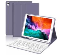 WINCHKING Teclado para iPad 9/7/8 generación, iPad Air3, iPad Pro10.5, funda para 10.2 pulgadas con bandeja para bolígrafos, teclado italiano Bluetooth inalámbrico extraíble, morado lavanda