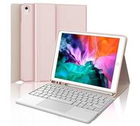 WINCHKING Teclado para iPad 9/7/8 Generación, iPad Air3, iPad Pro10.5, funda para 10.2 pulgadas con bandeja para bolígrafos, teclado con diseño italiano Bluetooth con panel táctil, rosa claro