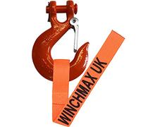 Winchmax Gancho de cabrestante. Gancho de horquilla forjado de grado 70 de 3/8 pulgadas. Acabado naranja de alto brillo. Fuerza de rotura mínima de 12,740 kg. Adecuado para cabrestantes de hasta 9,071