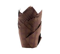 WINCUR - 200 forros desechables para cupcakes de tulipán, a prueba de grasa, moldes para magdalenas, soportes para ramekin, tazas de hornear de tamaño estándar para postres (marrón con flor dorada)