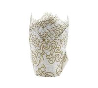WINCUR - 200 forros desechables para cupcakes de tulipán, a prueba de grasa, moldes para magdalenas, soportes para ramekin, tazas de hornear de tamaño estándar para postre (blanco con nube dorada)