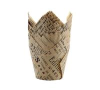 WINCUR - 200 forros desechables para cupcakes de tulipán, a prueba de grasa, moldes para magdalenas, soportes para ramekin, tazas de hornear de tamaño estándar para postres (periódico caqui)