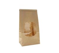 WINCUR Paquete de 50 bolsas de papel para pan con ventana transparente, desechables, de estaño, con cierre de pestaña para galletas, galletas caseras, aperitivos, panes (marrón, 90 x 60 x 170 mm)