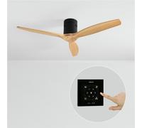 WIND CALM NATURAL WOOD - Ventilador De Techo 40W Silencioso 100% Madera Sin Luz & Controlador De Pared + Mando & M (Ø132cm) (estancias 10m²-25m²) & Negro / Madera Clara