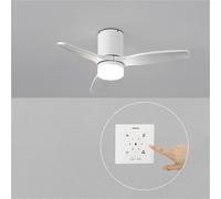 WIND CALM - Ventilador De Techo 40W Silencioso Con Aspas De ABS Técnico Varios Tamaños Controlador De Pared + Mando & S (Ø112cm) (estancias ≤10m²) & Con Luz & Blanco