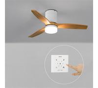 WIND CALM - Ventilador De Techo 40W Silencioso Con Aspas De ABS Técnico Varios Tamaños Controlador De Pared + Mando & S (Ø112cm) (estancias ≤10m²) & Con Luz & Blanco / Efecto Madera Clara