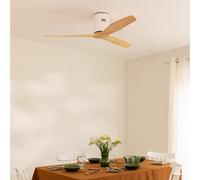 CREATE / WINDCALM/Ventilador de techo ABS blanco aspas efecto madera clara con controlador y mando / 40W, Silencioso, Ø132 cm, 6 velocidades, temporizador, función verano-invierno