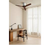WIND CALM - Ventilador De Techo 40W Silencioso Con Aspas De ABS Técnico Varios Tamaños Sin Luz & Controlador De Pared + Mando & S (Ø112cm) (estancias ≤10m²) & Blanco / Efecto Madera Oscura