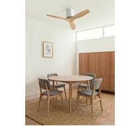 WIND CALM - Ventilador De Techo 40W Silencioso Con Aspas De ABS Técnico Varios Tamaños Sin Luz & Controlador De Pared + Mando & S (Ø112cm) (estancias ≤10m²) & Blanco / Efecto Madera Clara