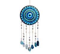 Wind Chimes for Garden Outdoor, Evil Eye Sun Catcher Wind Chime, Blue Turkish Evil Eye Crystal Wall Hanging with Agate Slice, Boho 3D Acrylic Decor for Home, Handmade Protection Amulet Gift