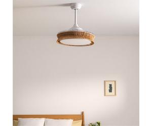 WIND CLEAR RATTAN - Ventilador De Techo 40W Silencioso Ø108cm Aspas Retráctiles Con Luz LED De 36W Mando A Distancia