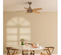 CREATE / WINDFLOWOOD/Ventilador de techo níquel madera natural con mando/Silencioso, aspas reversirbles, motor AC de cobre, temporizador de 1h a 4h, 2 alturas, 60W, Ø107 cm