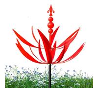 Wind Spinner - Molino De Viento De Jardín De Hierro Forjado Rojo, Decoración De Terraza Con Enchufe De Tierra | Escultura Artística De Metal Cinético De 115cm (1 Pieza) Para Jardín Y Patio, De