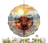 Wind Spinners Outdoor - 9.84x9.84in Highland Cow Metal Windchime Sculpture for Yard Decor, Patio Balcony with Rotating Function, Garden Spinner for Branches Railings Pergolas, Rustproof Iron