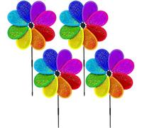 Wind Spinners Outdoor - Flower Shape Lawn Pinwheel Set, 4 Piece Sparkling Garden Windmill Decor, Rotating Yard Ornament Motion Spinner Courtyard Patio Backyard Outdoor Decorative Display Set