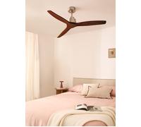 WIND STYLANCE NATURAL WOOD - Ventilador De Techo 40W Silencioso 100% Madera Varios Tamaños Sin Luz & Mando A Distancia & M (Ø132cm) (estancias 10m²-25m²) & Níquel / Madera Oscura