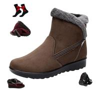 WINDEHAO Botas de nieve de piel sintética para mujer con cremallera, botas anchas y cómodas para exteriores, talla grande, suela suave, cálidas, botines cortos, Brown, 38 EU
