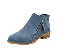 WINDEHAO Botines Chelsea de ante con tacón apilado para mujer, con cremallera lateral, tacón bajo y grueso, ortopédico, soporte de arco, botas vaqueras occidentales, Blue, 38 EU