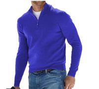 WINDEHAO Men's Cashmere Zipper Basic Sweater Quarter Zip Jumper Pullover Sweater Winter Long-Sleeve Fleece Warm Jumpers (3XL,Blue)