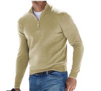 WINDEHAO Men's Cashmere Zipper Basic Sweater Quarter Zip Jumper Pullover Sweater Winter Long-Sleeve Fleece Warm Jumpers (L,Apricot)