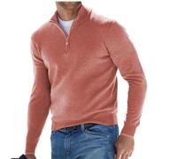 WINDEHAO Men's Cashmere Zipper Basic Sweater Quarter Zip Jumper Pullover Sweater Winter Long-Sleeve Fleece Warm Jumpers (3XL,Pink)