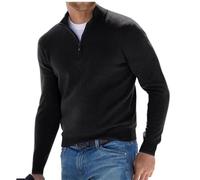WINDEHAO Men's Cashmere Zipper Basic Sweater Quarter Zip Jumper Pullover Sweater Winter Long-Sleeve Fleece Warm Jumpers (3XL,Black)