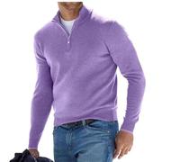 WINDEHAO Men's Cashmere Zipper Basic Sweater Quarter Zip Jumper Pullover Sweater Winter Long-Sleeve Fleece Warm Jumpers (3XL,Light Purple)