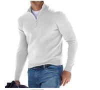 WINDEHAO Men's Cashmere Zipper Basic Sweater Quarter Zip Jumper Pullover Sweater Winter Long-Sleeve Fleece Warm Jumpers (3XL,White)