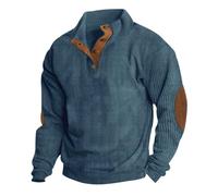 WINDEHAO Men's Outdoor Casual Stand Collar Long Sleeve Sweatshirt Casual Corduroy Polo Sweatshirt with Collar Fall Thermal Jumper (3XL,Denim Blue)