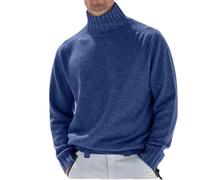 WINDEHAO Men's Turtleneck Cashmere Sweater Winter Solid Color Cashmere Turtleneck Jumper Long Sleeve Soft Warm Pullover Sweater (XL,Blue)