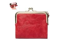 WINDEHAO Mini Fashion Ladies Square Short Wallet,Bifold Leather Wallet Mini Zipper Coin Purse Lightweight Portable Card Pocket (Red)