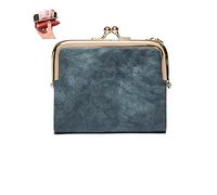 WINDEHAO Mini Fashion Ladies Square Short Wallet,Bifold Leather Wallet Mini Zipper Coin Purse Lightweight Portable Card Pocket (Blue)