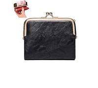 WINDEHAO Mini Fashion Ladies Square Short Wallet,Bifold Leather Wallet Mini Zipper Coin Purse Lightweight Portable Card Pocket (Black)