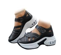 WINDEHAO Sandalias de cuña de plataforma transpirables para mujer, sandalias ortopédicas de cuero, sandalias de gladiador romano de ancho cómodo, Black, 44 EU