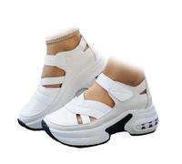 WINDEHAO Sandalias de cuña de plataforma transpirables para mujer, sandalias ortopédicas de cuero, sandalias de gladiador romano de ancho cómodo, White, 44 EU