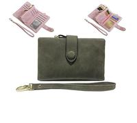 WINDEHAO Small Leather Trifold Wallets For Women Mini Wristlet Clutch Zipper Coin Purse with Wrist Strap,Large Capacity Leather Wallets (Army Green)