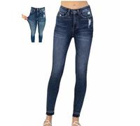 WINDEHAO Tummy Control Skinny Jeans,Skinny Tummy Control Jeans for Women,High Stretchy Frayed Slimming Plus Size Tummy Control Curve Jeans (XXL,Dark Blue)