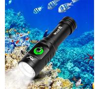 WINDFIRE Linterna de Buceo, IPX8 Impermeable, Profesional Linterna Submarina con Indicador de Potencia, Luz de Buceo Linterna Sumergible con Baterías Recargables y Cargador