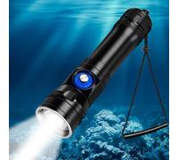 WINDFIRE Linterna de buceo, luz de buceo recargable IPX8 impermeable | Luz sumergible subacuática, súper brillante, linternas de esnórquel, luz de pesca submarina, 5 modos