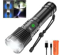 WINDFIRE Linterna LED recargable súper brillante, linterna táctica de 30000 lúmenes XHP70 potente USB 5000 mAh alimentado por batería, linterna LED resistente al agua para caminar, acampar